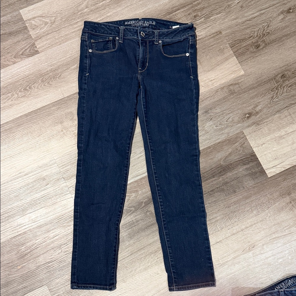 American Eagle Outfitters Women's Dark Blue Skinny Jeans - super stretch size 6